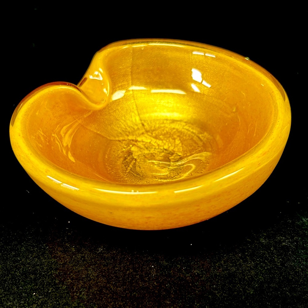 Vintage glass art Murano caramel and encased gold 4.5” ashtray/ trinket dish